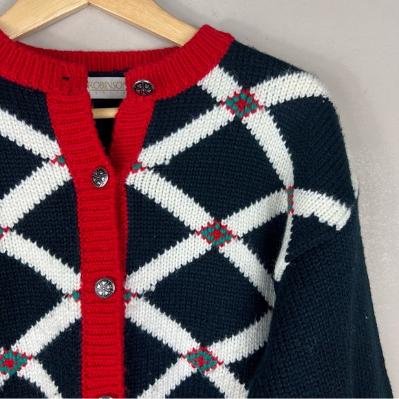 Vintage 90’s Cropped Hearts Button Down Black & Red Sweater - Picture 2 of 5